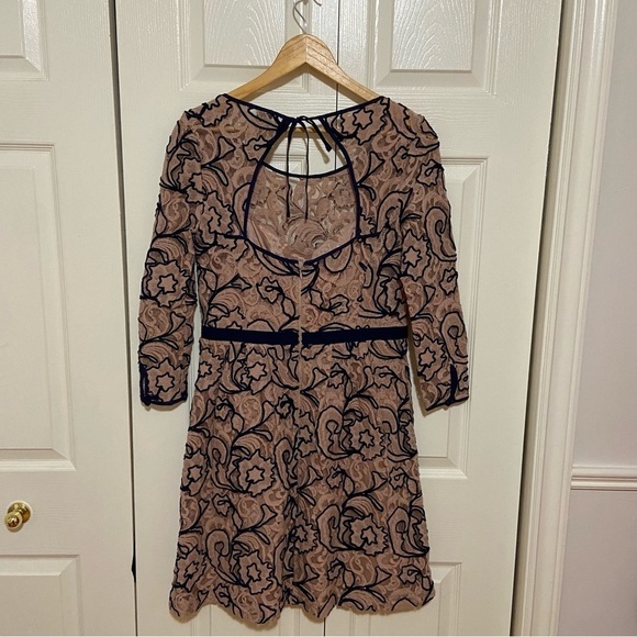 Reiss Lace Open Back Blush Pink and Navy Blue Cocktail Dress Size 8 - Picture 9 of 11